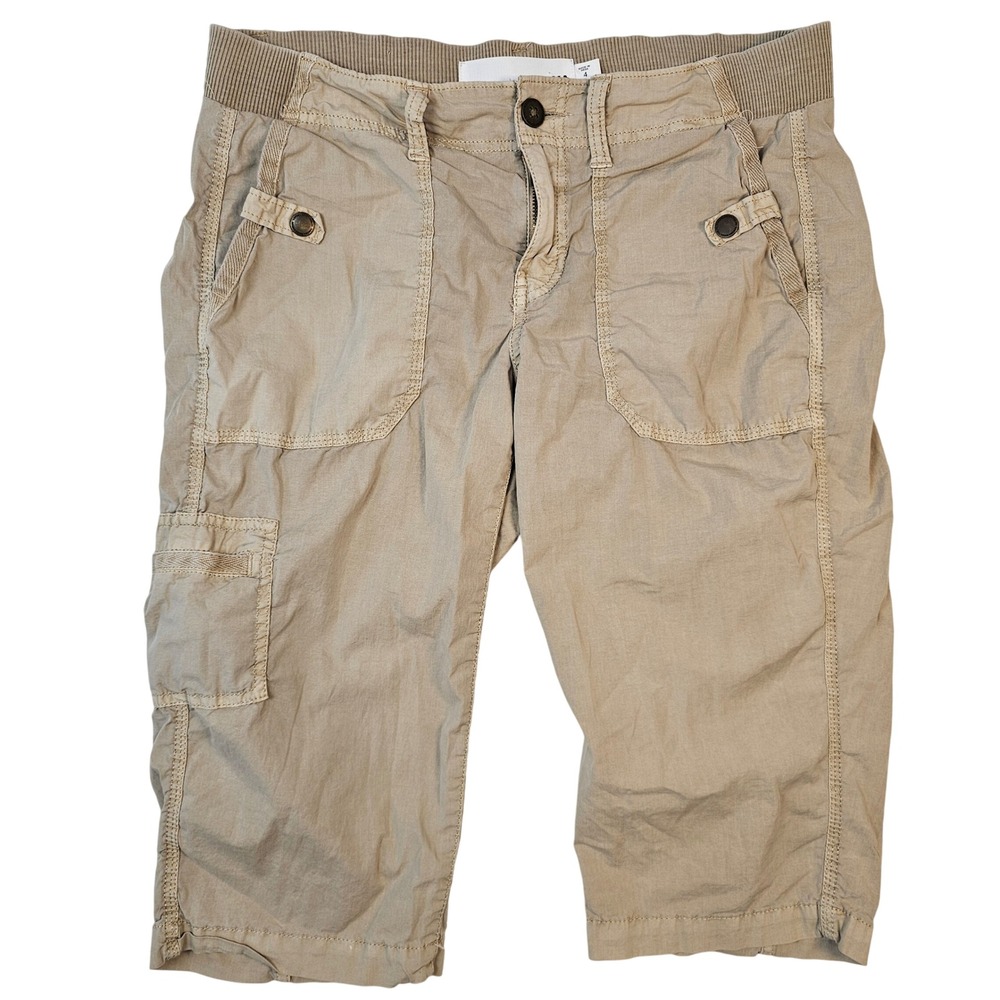 Sonoma Goods For Life Womens Khaki Cargo Capri Pants Ribbed Waist Tan Size 4